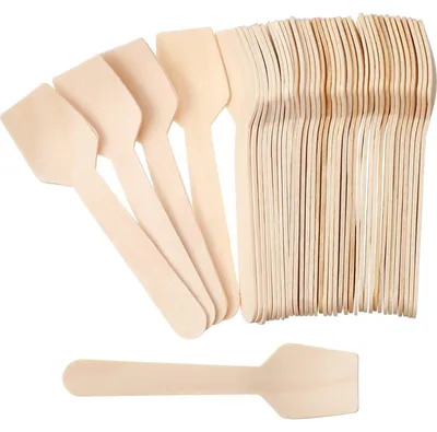 Productafbeelding van Houten lepel set, 100 stuks wegwerplepels voor ijs en desserts