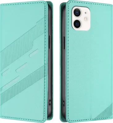 Produktbild von Hülle für iPhone 12 Mini, Kunstleder Brieftaschen Handyhülle mit Kartenfach und Standfunktion Türkis