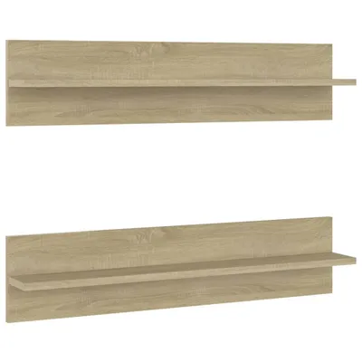 Two identical wooden shelves are displayed against a white background.