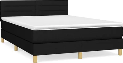 Image de vidaXL Lit boxspring avec matelas noir 140x200 cm Tissu