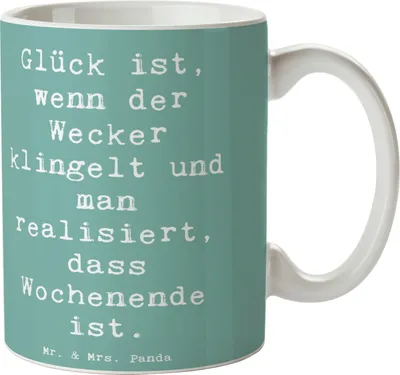 Produktbild von Mr. & Mrs. Panda Tasse Spruch Glück am Wochenende - Meeresbrise - Geschenk, Lächeln, Kaffeebecher, Becher, Zitat, Motivation, Gefühl, Keramiktasse, feiern, Teetasse