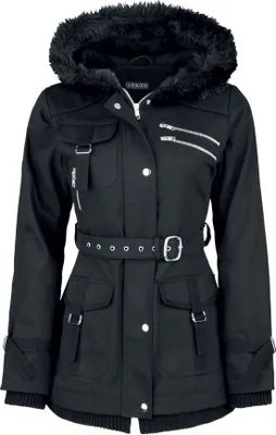 Produktbild von Gothicana by EMP Damen schwarze Winterjacke mit Taillengürtel 5XL