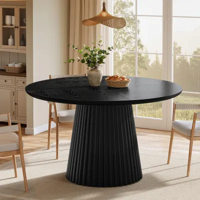 Immagine prodotto di Tribesigns, tavolo da pranzo rotondo da 120 cm, adatto per 4-6 persone, tavolo da cucina in stile rustico, tavolo da pranzo in legno con base scanalata, ideale per sala da pranzo o cucina