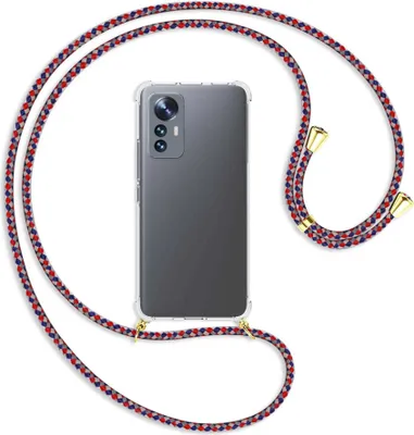 Produktbild von Handykette Backcover-Schutzhülle mit Band (Metall goldfarben) für Xiaomi 12 Lite - silber/blau/rot