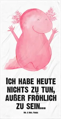 Produktbild von Mr. & Mrs. Panda Handtuch Axolotl Hurra - Weiß - Geschenk, Badehandtuch, Duschtuch, Strandtuch, Motivation, Reisehandtuch, Strandlaken, Lurch, Freude