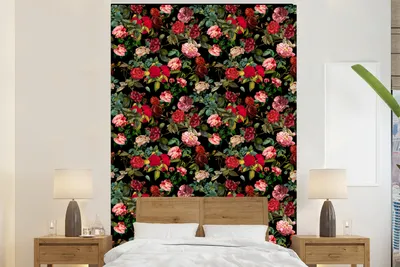 Produktbild von MuchoWow® Fototapete für Wohnzimmer oder Schlafzimmer Wandtapete Vinyl Motivtapete Blumen - Rot - Rosen - 225x350 cm - Schlafzimmer tapete