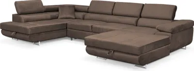 Produktbild von Sofiland Aller XXL narożnik lewy w kształcie litery U z funkcją spania, zestaw wypoczynkowy z 2 szufladami na pościel, sofa do salonu brązowa MONOLITH 15, sofa, sofa rozkładana, kanapa