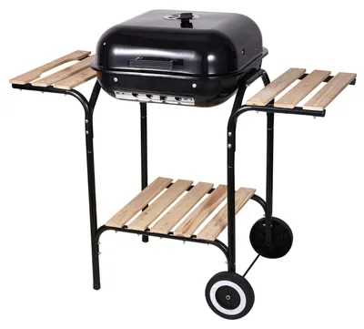 Immagine prodotto di Barbecue a carbonella Kinghoff KH 2034, sistema di ventilazione, ripiani in legno, rotelle, acciaio, nero
