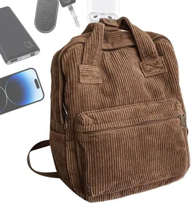 Immagine prodotto di Borsa per laptop in velluto a coste da donna, piccole coperte da viaggio in velluto a coste, zaino da scuola da uomo, borsa casual per tutti i giorni, borsa per laptop in velluto a coste da donna, piccolo zainetto da scuola