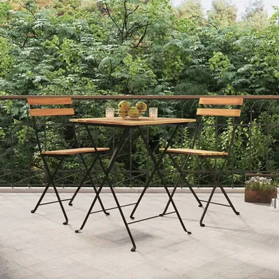 Produktbild von The Living Store 3-tlg. Bitro-Set Klappbar Massivholz Teak und Stahl