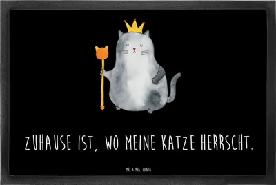 Produktbild von Mr. & Mrs. Panda Gummimatte Katze König 40 x 60 cm - Schwarz - Geschenk, Cat, Fußabtreter, Haha, Wohnung, Familie, Katzen, fußmatte, Schmutzmatte, Cats, Fussmatte