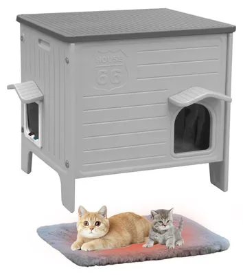Produktbild von Katzenhaus Outdoor Winterfest Kunststoff mit Matte Grau S