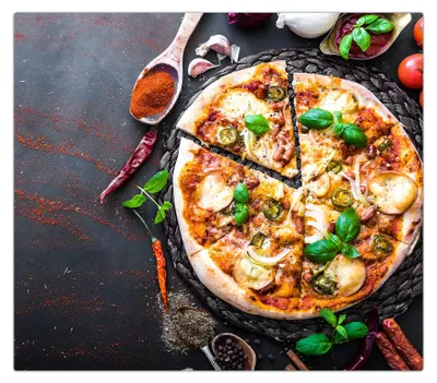 Produktbild von Spritzschutz Herdabdeckplatte Schneidebrett aus Glas Gemüsepizza 1-Teilig (60x52cm)