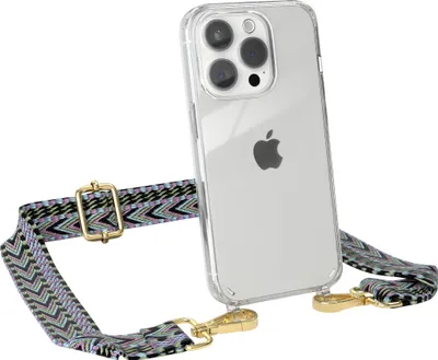 Produktbild von EAZY CASE Handykette - Verstellbarer Trageriemen kompatibel mit Apple iPhone 15 Pro, Handykordel mit transparenter Silikon-Hülle, Band in Lila