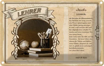 Produktbild von vianmo Blechschild 20x30 cm Lehrer Beruf Arbeit