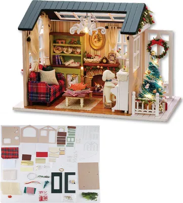 Obrázek produktu pro Děti DIY miniaturní dřevěný dům hračka nábytek Handcraft domy model s LED světlem
