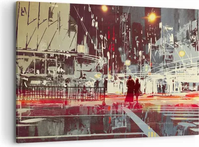 Produktbild von Bild auf Leinwand - Leinwandbild - Stadt Straße Nacht - 120x80cm - Wand Bild - Wanddeko - Leinwanddruck - Bilder - Kunstdruck - Wanddekoration - Leinwand bilder - Wandkunst - AA120x80-3780