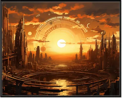 Produktbild von Wallario Wandbild Sonnenportal in die Zukunft, Größe: 40,30 x 50,30 cm, Poster mit schwarzem Aluminiumrahmen