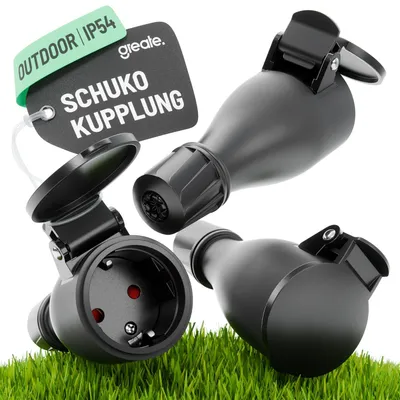 Produktbild von greate 3x Schuko Kupplung 230V Aussenbereich - Schukosteckdose wasserdicht nach IP54 - Schukokupplung mit Knickschutz