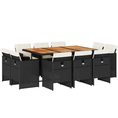 Obrázek produktu pro vidaXL 11dílný zahradní jídelní set s polštáři Black Poly Rattan