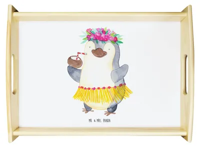 Produktbild von Mr. & Mrs. Panda Tablett Pinguin Kokosnuss - Weiß - Geschenk, Urlaub, Erholt, Servier, Sofa, Pinguine, Hawaii, Serviertablett, holz, Holztablett