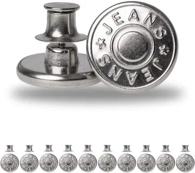 Produktbild von Elastische Jeansverschlüsse, 10 Stück, Ø 20 mm Messing, silberfarben, Gürtelknöpfe mit Klettverschluss
