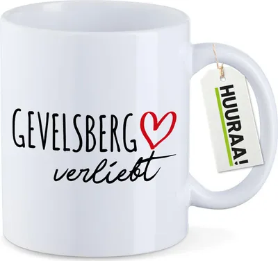 Produktbild von Huuraa Kaffeetasse Gevelsberg verliebt 330ml Weiß Keramik Kaffeebecher Geschenkidee