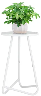 Produktbild von Runder Pflanzenständer (50 cm Durchmesser), Blumenständer, Pflanzenregal aus Holz und Metall, modernes Regal für Zimmerpflanzen für Wohnzimmer, Balkon und Büro, weiß