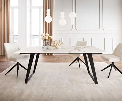 Produktbild von DELIFE Esstisch Edge 200x100 Keramik Calacatta Luxe Weiß-Gold-Grau Metall Schräg Schwarz