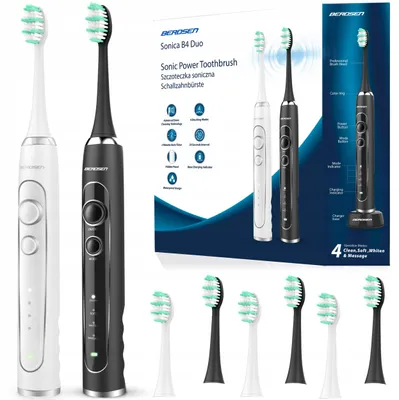 Obrázek produktu pro Berdsen B4 zubní kartáček s 40 000 vibrací, 4 režimy, 6 nástavců, černý a bílý