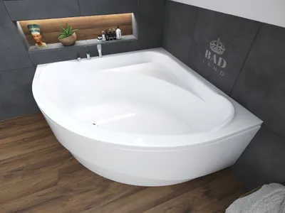 Zdjęcie produktu dla Wanna Akrylowa Zestaw 4w1 Asymetryczna 140x140 Biała + Obudowa Akrylowa, Nowoczesny Premium Syfon i Nogi (stelaż) w komplecie | BADLAND STANDARD