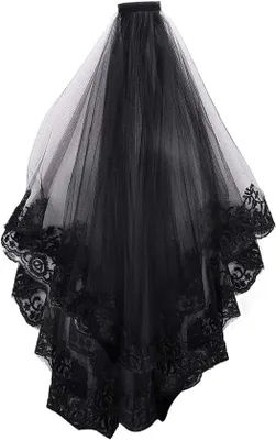 Productafbeelding van Halloween sluier bruidsaccessoire zwart | gotische haaraccessoires | vrouwen | 32*21.5*2 cm