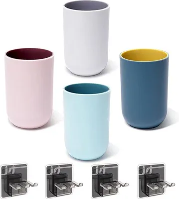 Produktbild von Plastik-Waschbecher mit Zahnputzhalter, Mondwasserbecher, Reise-Waschbecher, Badezimmer-Waschbecher