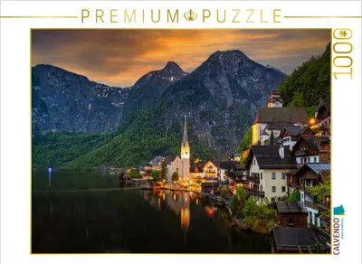 Produktbild von CALVENDO Puzzle Hallstatt nach Sonnenuntergang | 1000 Teile Lege-Größe 64x48cm Foto-Puzzle für glückliche Stunden