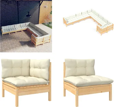 Produktbild von vidaXL 10 tlg. Garten Lounge Set mit Creme Kissen Kiefernholz - Garten-Lounge-Set - Garten-Lounge-Sets - Gartenmöbel-Set - Gartenmöbel-Sets