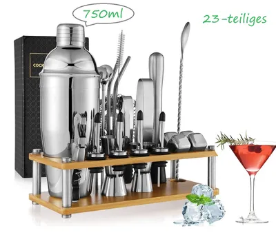 Produktbild von Cocktailmixer, 23-teiliges Barkeeper-Set, Cocktail Shaker Set aus Edelstahl, 750 ml - Hochwertiges Barkeeper Set, bar zubehör