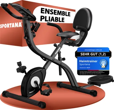 Immagine prodotto di SPORTANA Cyclette EAGLE 4 4in1 Bici da Casa con Ergometro App Display LCD Attrezzi Palestra Casa Pieghevole Regolabile in Altezza con Fasce Elastiche Fitness 16 Livelli Di Resistenza