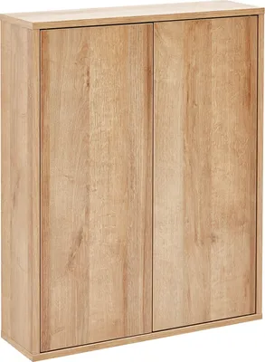 Produktbild von Fackelmann FINN Doppel-Hängeschrank, Ast-Eiche-Nachbildung, Braun hell, B 60 x H 75 x T 20,5 cm, mit Push-to-Open-Technik, zur Wandmontage oder optional stehend mit Holzfüßen, moderner skandinavischer Stil für das Badezimmer.