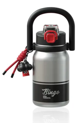 Isolierflasche 32 oz, doppelwandig, Edelstahl, mit Henkel, auslaufsicher, Grau