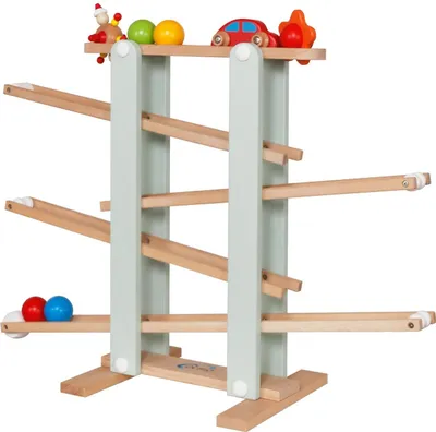 Produktbild von Stabile Kugelbahn L aus Holz Grün, 7 niedliche Mobile wie Auto, Blume, Kasper, Kugel, große Murmelbahn für Kinder ab 1 Jahr, Rennbahn für Baby und Kleinkind, Motorikspielzeug
