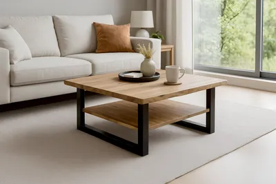 Produktbild von Couchtisch Baumkante massiv Akazie natur lackiert 90x90 cm schwarz PATRICK