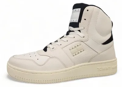 Image de Tommy Hilfiger, chaussures de sport montantes pour hommes, modèle TJM, en cuir, couleur blanche