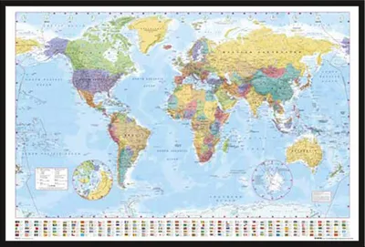 Immagine prodotto di Mappe - Poster - Mappa politica del mondo versione 3 + cornice a incastro, Shinsuke® Maxi in plastica nera, lastra in acrilico