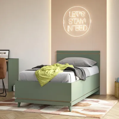 Obrázek produktu pro Jednolůžková postel 100x200 ARWEN s úložným prostorem - zelená / dub