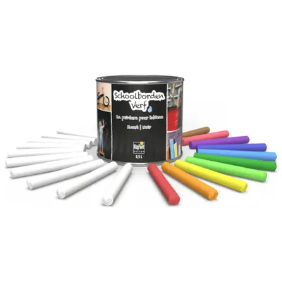 Productafbeelding van MagPaint Schoolbordverf Zwart 500 ml + 20 krijtjes – krijtbordverf voor muur, hout en metaal