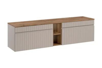 Produktbild von Badmöbel-Set 180 cm Mit Zwei Waschtischunterschrank (80 cm 1 Schubladen) , Iconic Cashmere I -  Kaschmir/ Evoke Eiche