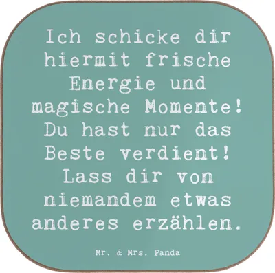 Produktbild von Mr. & Mrs. Panda Tassenuntersetzer Spruch Freude und Energie - Meeresbrise - Geschenk, bieruntersetzer, Inspiration, Glück, Motivation, Untersetzer Glas, Zufriedenheit