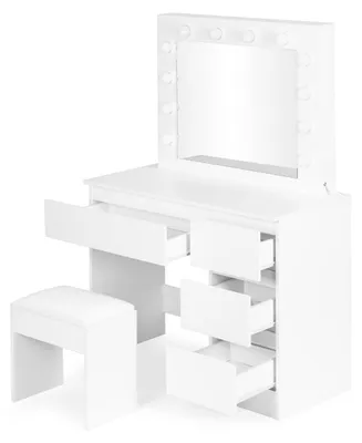 Obrázek produktu pro ModernHome MRDT09 Toaletní stolek se zrcadlem a LED osvětlením + taburet, bílý