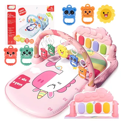 Immagine prodotto di Malplay tappetino educativo in schiuma Tappetino puzzle con sonagli in schiuma Anelli da dentizione Per neonati dalla nascita Rosa