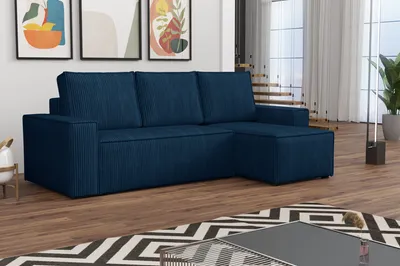 Produktbild von MR GROUP Ecksofa L Form Bergamo 240 x 142 cm mit Schlaffunktion und Bettkasten Couch Cord Schlafsofa Schlafcouch Sofa universale Seite, dunkelblau